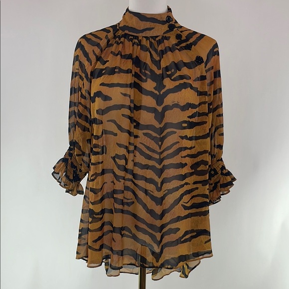 Adam Lippes Collective Tiger Print Mock Neck Blouse, 2 - Picture 6 of 15
